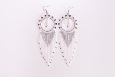 White and Silver Fringe Earrings DIY Beading Kit
