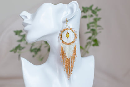 a close up of a pair of earrings on a mannequin head