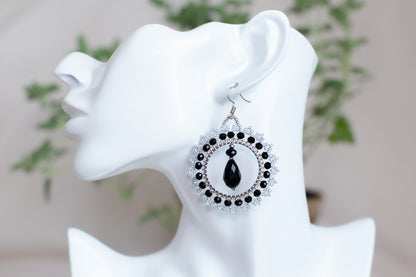 a close up of a pair of earrings on a mannequin head