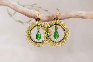 Green and Gold Beaded Earrings DIY Kit