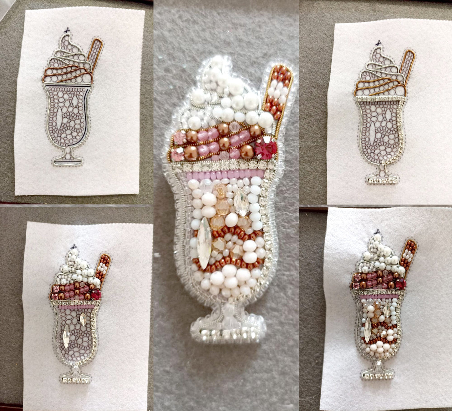 Bead Embroidery Kit Milkshake. Seed Bead Brooch kit. DIY Craft kit. Food Beading kit. Needlework beading. Handmade Jewelry Making Kit