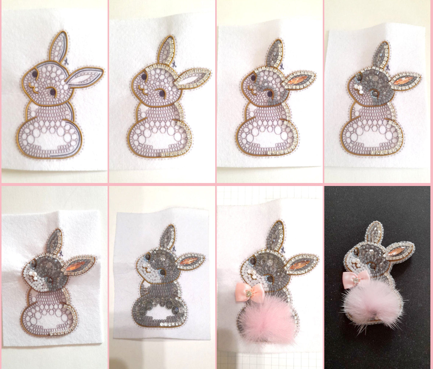 Bead Embroidery Kit Bunny. Seed Bead Brooch kit. DIY Craft kit. Animal Beading Kit. Needlework beading. Handmade Jewelry Making Kit