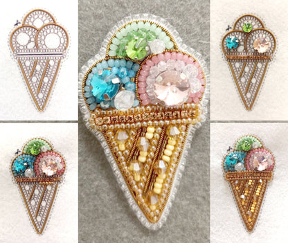 Bead Embroidery Kit Ice Cream Cone. Seed Bead Brooch kit. DIY Craft kit. Food Beading kit. Needlework beading. Handmade Jewelry Making Kit