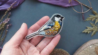Titmouse Bird Brooch Beading DIY Kit