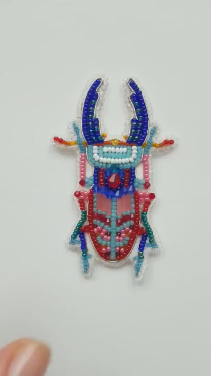 Bead Embroidery Kit Stag Beetle. Seed Bead Brooch kit. DIY Craft kit. Insect Beading Kit. Needlework beading. Handmade Jewelry Making Kit