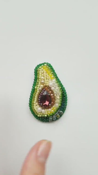 Bead Embroidery Kit Avocado. Seed Bead Brooch kit. DIY Craft kit. Fruit Beading kit. Needlework beading. Handmade Jewelry Making Kit