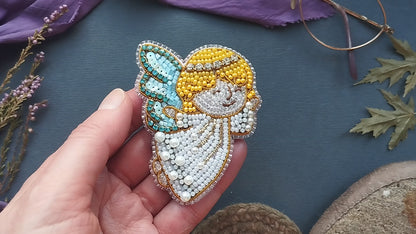 White Christmas Angel Brooch Beading DIY Kit