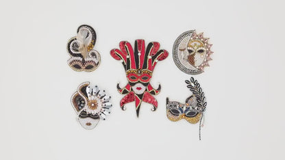 Bead Embroidery Kit - Set of 5 Masks, DIY Craft kits, Carnival of Venice Beaded Brooches, Jewelry Making Kits for Adults, Needlework beading