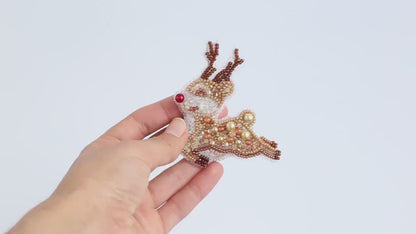 Bead Embroidery Kit Christmas Deer. Seed Bead Brooch kit. DIY Craft kit. Xmas Beading Kit. Needlework beading. Handmade Jewelry Making Kit