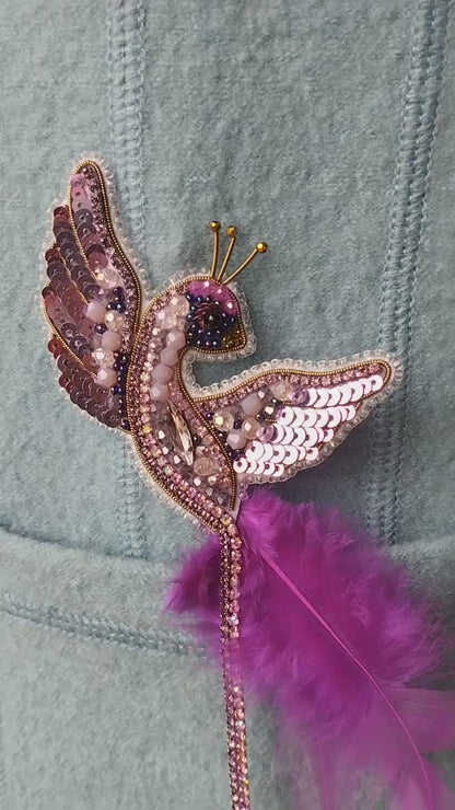 Purple Bird - Readymade Beaded Brooch