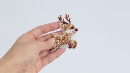 Bead Embroidery Kit Christmas Deer. Seed Bead Brooch kit. DIY Craft kit. Xmas Beading Kit. Needlework beading. Handmade Jewelry Making Kit