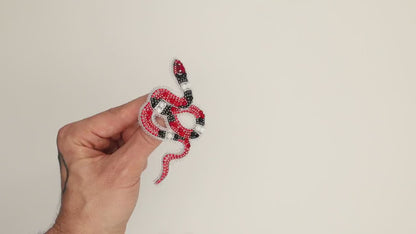 Coral Snake Bead embroidery kit. Seed Bead Brooch kit. DIY Craft kit. Red Snake Beading kit. Needlework beading. Handmade Jewelry Making Kit