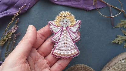 Pink Christmas Angel Brooch Beading DIY Kit