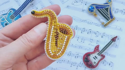 Saxophone - Readymade Beaded Brooch