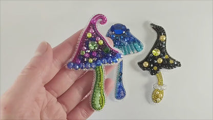 Bead Embroidery Kit - Set of 4 Fantasy Mushrooms, DIY Embroidery Kit, Beaded Magical Mushrooms Unique Handmade Accessories Gift for Crafters