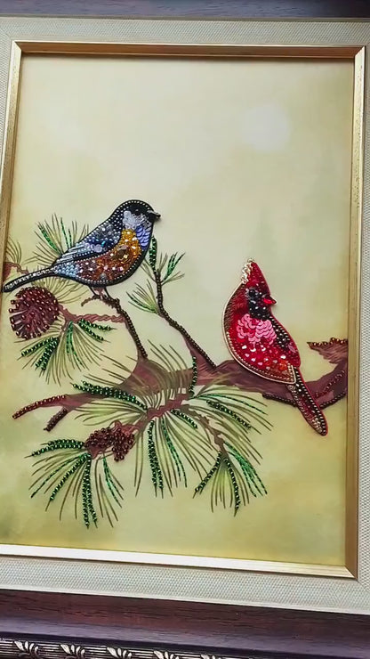 Bead Embroidery Picture Kit Forest Birds A4 Felt Printed Design DIY Art