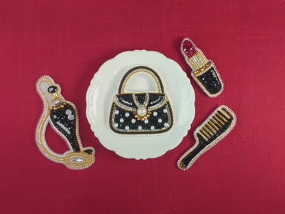 Beaded Brooch Kit Set – Handbag, Lipstick, Perfume & Comb Embroidery Patterns | DIY Jewelry Making Gift for Women