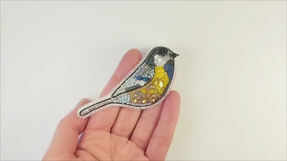 Titmouse Bird - Readymade Beaded Brooch