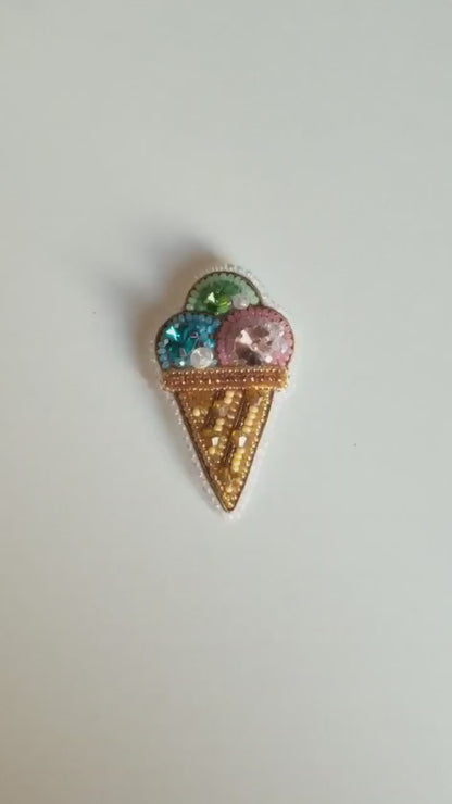 Bead Embroidery Kit Ice Cream Cone. Seed Bead Brooch kit. DIY Craft kit. Food Beading kit. Needlework beading. Handmade Jewelry Making Kit