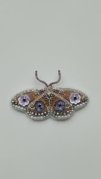 Bead Embroidery Kit Violet Butterfly. Seed Bead Brooch kit. DIY Craft kit. Insect Beading kit Needlework beading Handmade Jewelry Making Kit