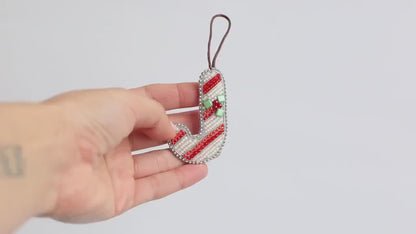 Bead Embroidery Kit Candy Cane. Seed Bead Brooch kit. DIY Craft kit. Xmas Beading Kit. Needlework beading. Handmade Jewelry Making Kit