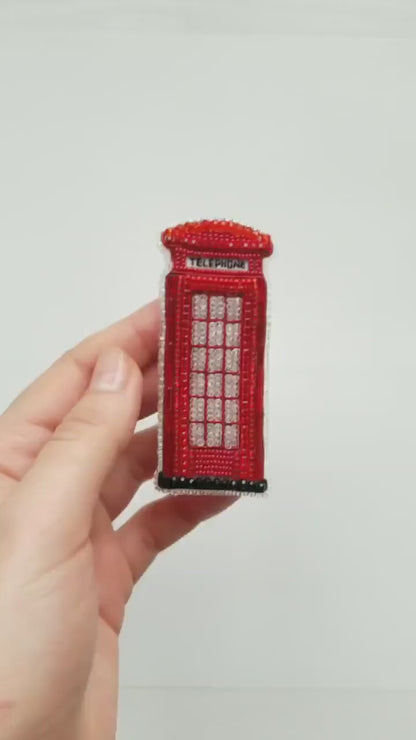 Bead Embroidery Kit Red London Phone Booth. Seed Bead Brooch kit. DIY Craft kit. Beading Kit. Needlework beading Handmade Jewelry Making Kit