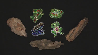 Bead Embroidery Kit - Set of 4 Frogs, DIY Craft kits, Cute Beaded Brooches, Jewelry Making Kits for Adults, Needlework beading