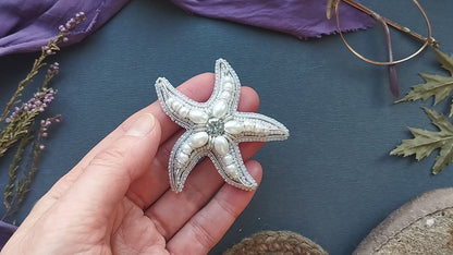 White Starfish - Readymade Beaded Brooch
