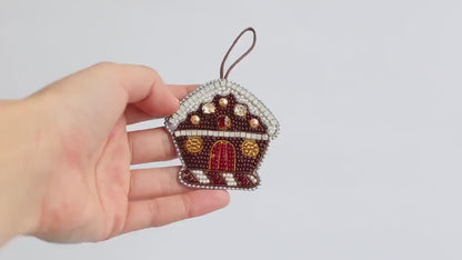 Bead Embroidery Kit Christmas Gingerbread House. Seed Bead Brooch kit. DIY Craft kit. Needlework beading. Handmade Jewelry Making Kit