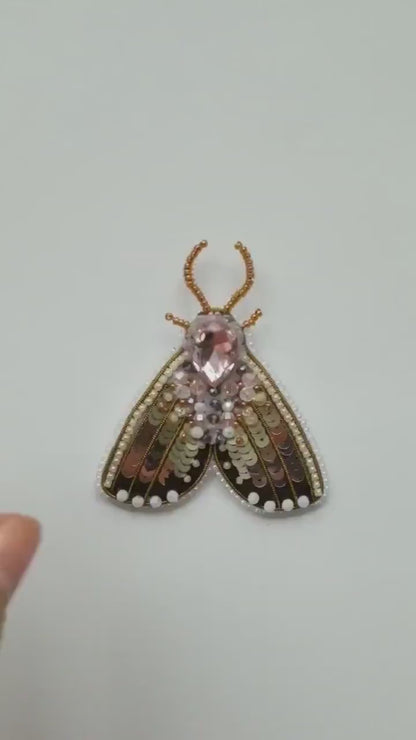 Bead Embroidery Kit Pink Moth. Seed Bead Brooch kit. DIY Craft kit. Insect Beading kit. Needlework beading. Handmade Jewelry Making Kit