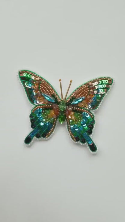 Bead Embroidery Kit Green Butterfly. Seed Bead Brooch kit. DIY Craft kit. Insect Beading kit. Needlework beading Handmade Jewelry Making Kit