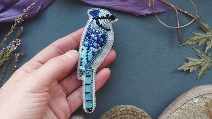 Blue Jay Bird - Readymade Beaded Brooch