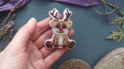 Christmas Deer - Readymade Beaded Brooch