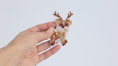 Bead Embroidery Kit Christmas Deer. Seed Bead Brooch kit. DIY Craft kit. Xmas Beading Kit. Needlework beading. Handmade Jewelry Making Kit