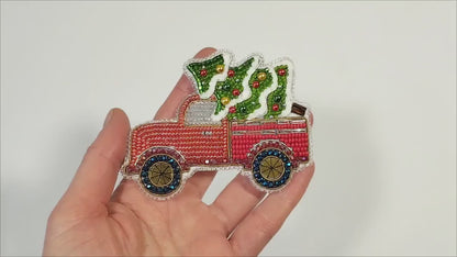 Bead Embroidery Kit Christmas Truck. Seed Bead Brooch kit. DIY Craft kit. Xmas Beading Kit. Needlework beading. Handmade Jewelry Making Kit