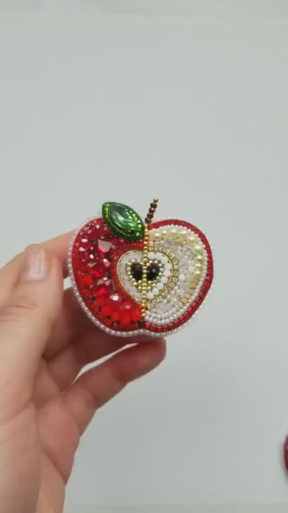 Bead Embroidery Kit Apple. Seed Bead Brooch kit. DIY Craft kit. Fruit Beading kit. Needlework beading. Handmade Jewelry Making Kit