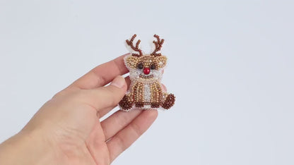 Bead Embroidery Kit Christmas Deer. Seed Bead Brooch kit. DIY Craft kit. Xmas Beading Kit. Needlework beading. Handmade Jewelry Making Kit