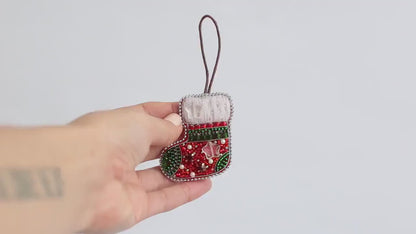 Bead Embroidery Kit Christmas Stocking. Seed Bead Brooch kit. DIY Craft kit. Beading kit. Needlework beading. Handmade Jewelry Making Kit