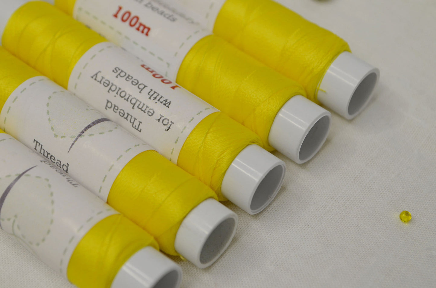 Yellow Thread 100m spools,100% polyester, Set of 5 or 10 pcs one colors, Beading embroidery threads, Sew-on rhinestones, Needlework material