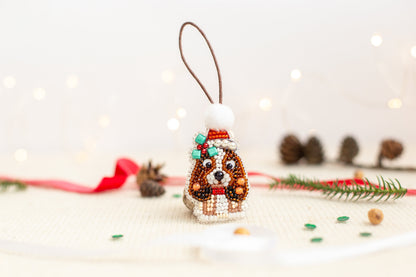 Christmas Dog Bead embroidery kit. Seed Bead Brooch kit. DIY Craft kit. Beadweaving Kit. Needlework beading. Handmade Jewelry Making Kit