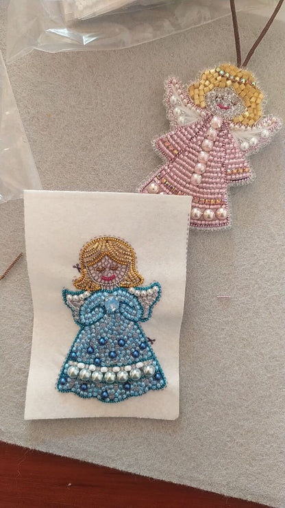 Christmas Angel Bead embroidery kit. Seed Bead Brooch kit. DIY Craft kit. Beadweaving Kit. Needlework beading