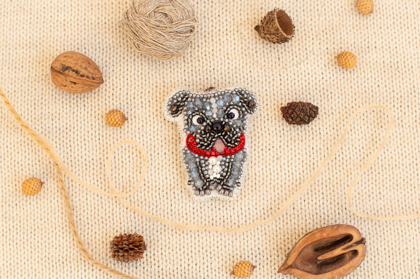 Bulldog Bead embroidery kit. Seed Bead Brooch kit. DIY Craft kit. Beadweaving Kit. Needlework beading. Handmade Jewelry Making Kit