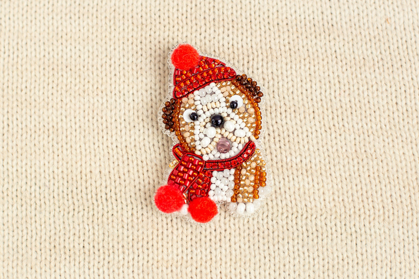 Christmas Bulldog Bead embroidery kit. Seed Bead Brooch kit. DIY Craft kit. Beading kit. Needlework beading. Handmade Jewellery Making kit