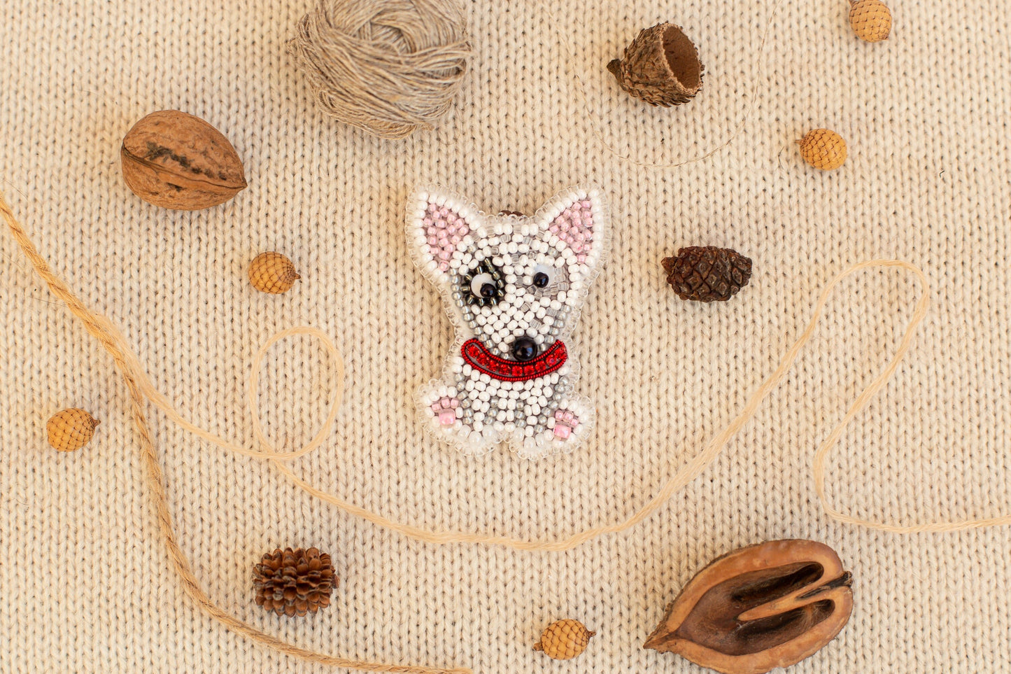 Bull Terrier Dog Bead embroidery kit. Seed Bead Brooch kit. DIY Craft kit. Beadweaving Kit. Needlework beading. Handmade Jewelry Making Kit