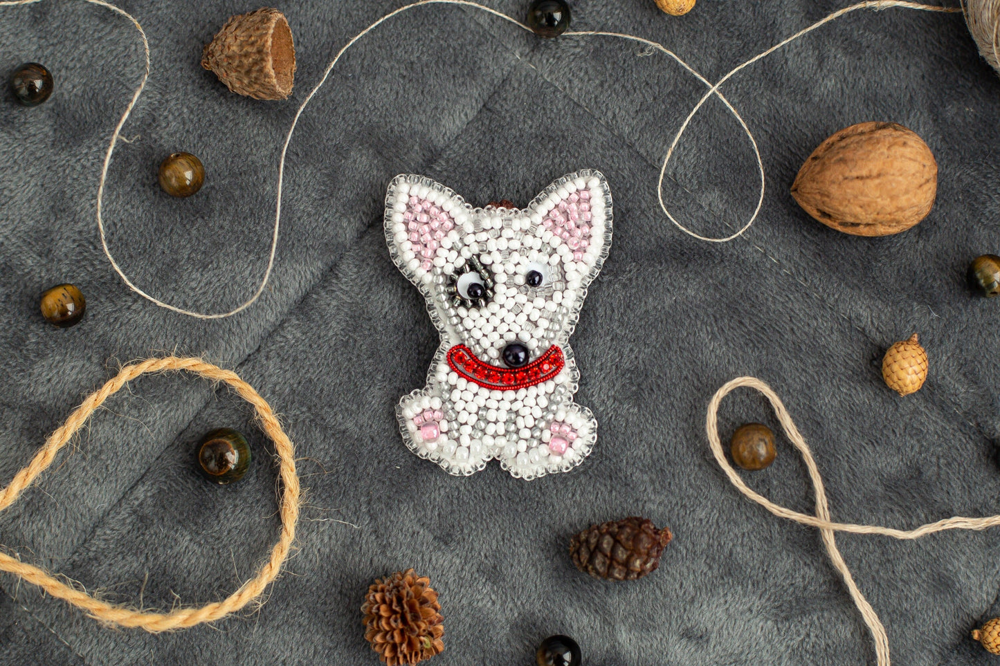 Bull Terrier Dog Bead embroidery kit. Seed Bead Brooch kit. DIY Craft kit. Beadweaving Kit. Needlework beading. Handmade Jewelry Making Kit