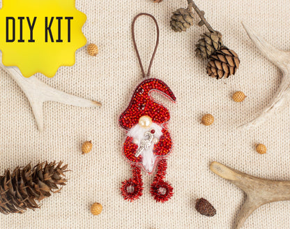 Christmas gnome Bead Embroidery kit. Seed Bead Brooch kit. DIY Craft kit. Beadweaving Kit. Needlework beading. Handmade Jewelry Making Kit