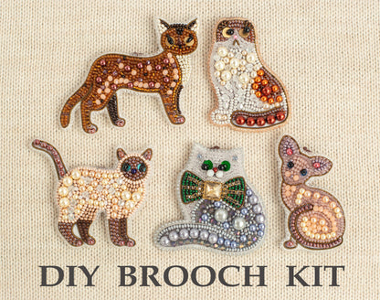 Cat with Bow Bead embroidery kit. Seed Bead Brooch kit. DIY Craft kit. Beadweaving Kit. Needlework beading. Handmade Jewelry Making Kit