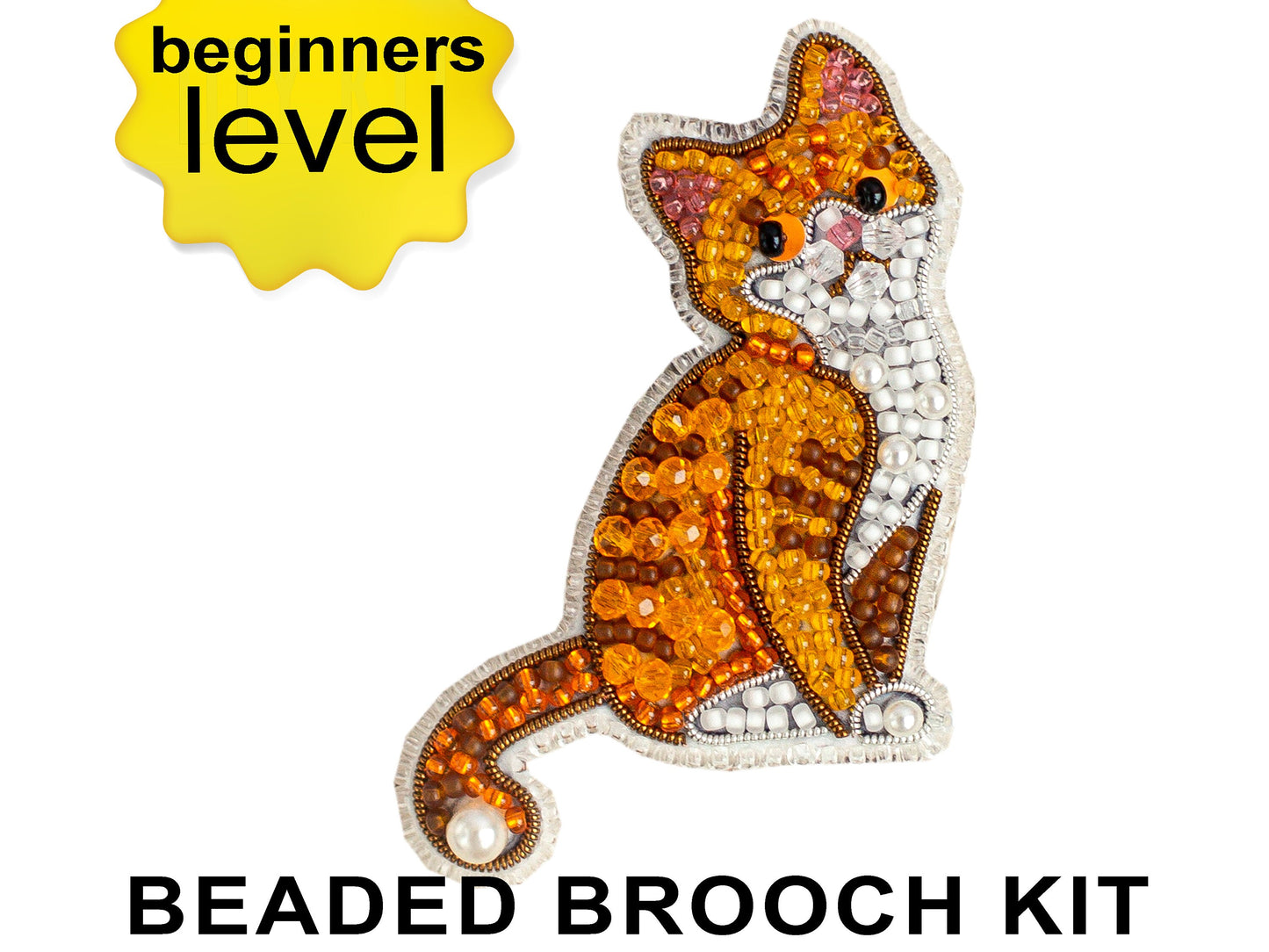 Ginger Cat Bead embroidery kit. Seed Bead Brooch kit. DIY Craft kit. Beadweaving Kit Needlework beading. Handmade Jewelry Making Kit