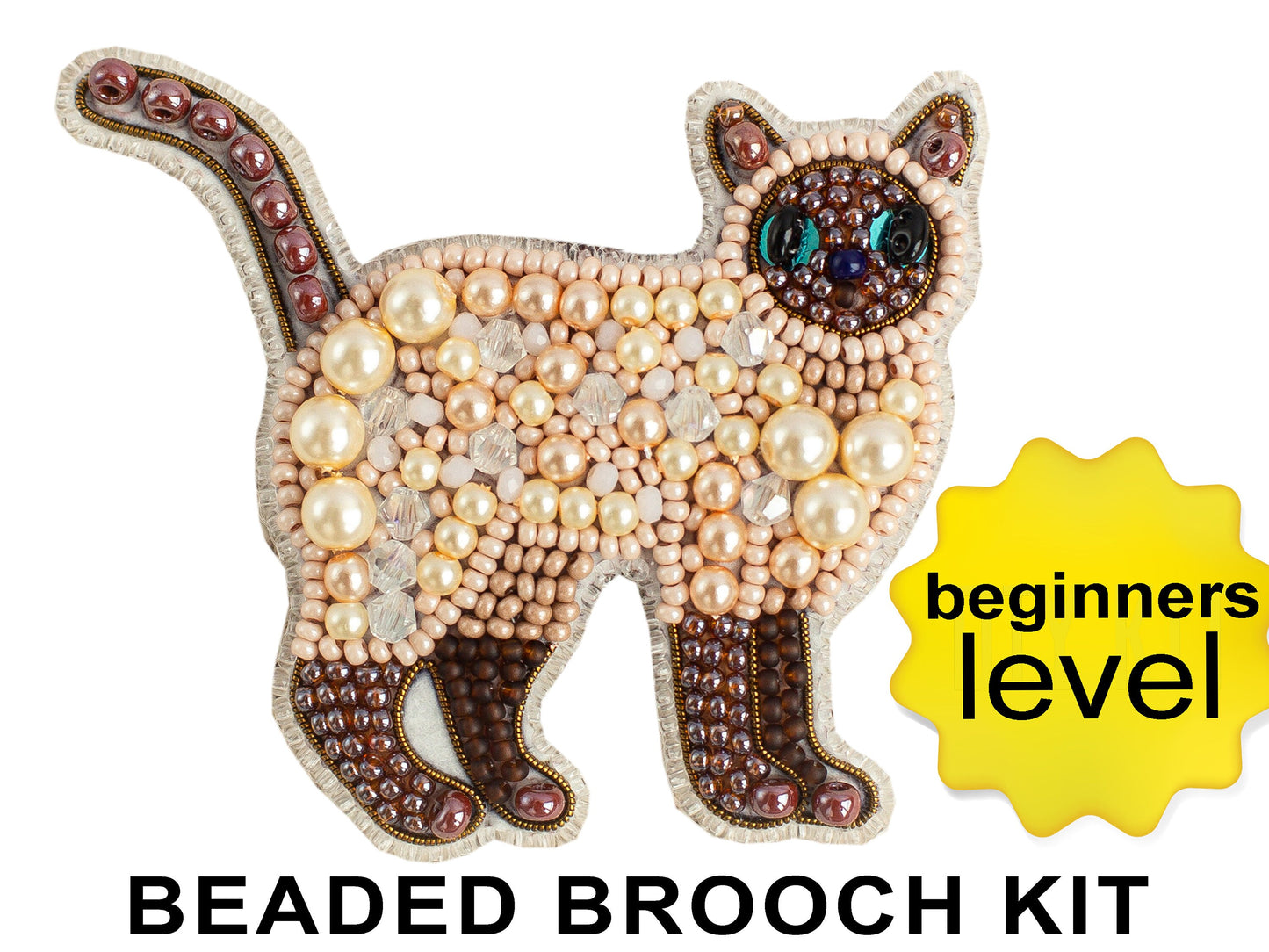 Siamese Cat Bead embroidery kit. Seed Bead Brooch kit. DIY Craft kit. Beadweaving Kit. Needlework beading. Handmade Jewelry Making Kit