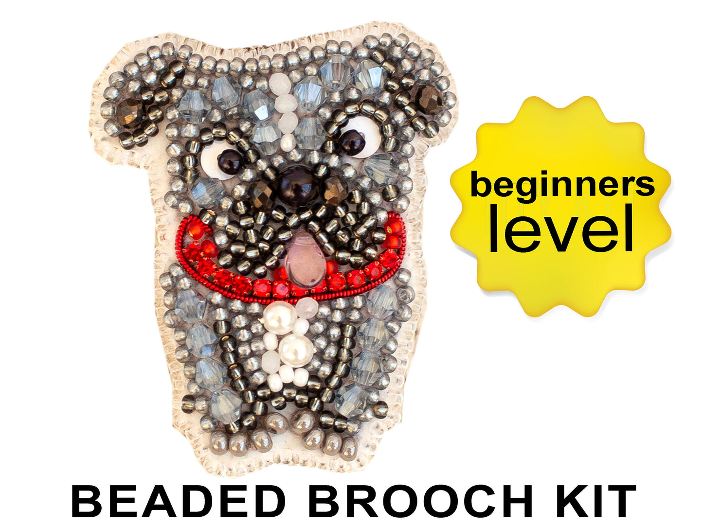 Bulldog Bead embroidery kit. Seed Bead Brooch kit. DIY Craft kit. Beadweaving Kit. Needlework beading. Handmade Jewelry Making Kit